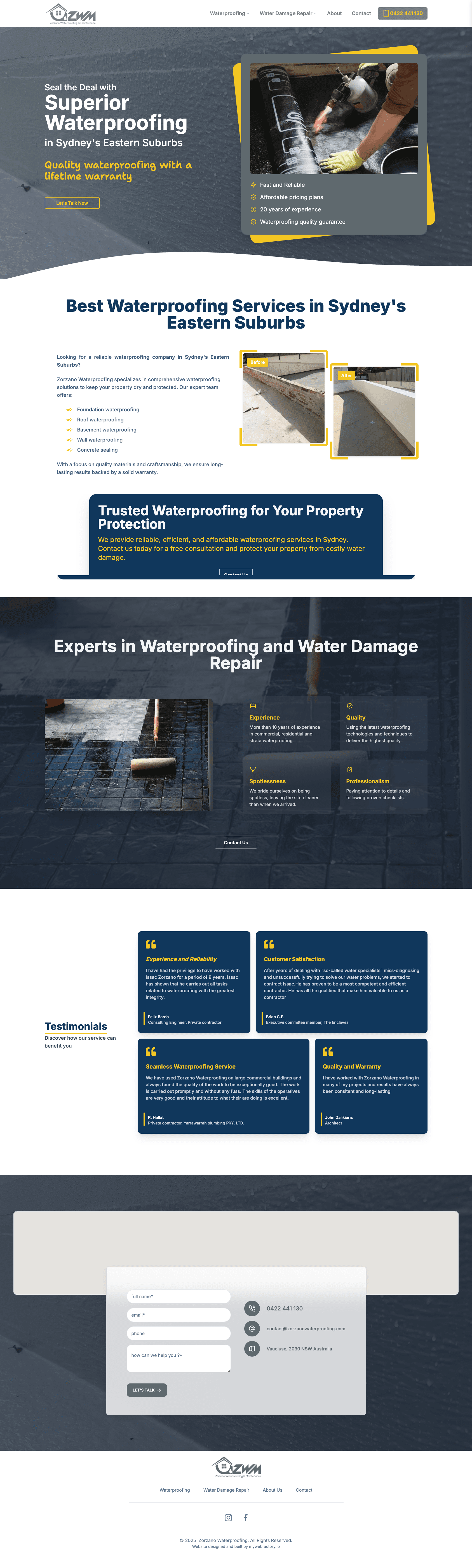 Zorzano Waterproofing website preview