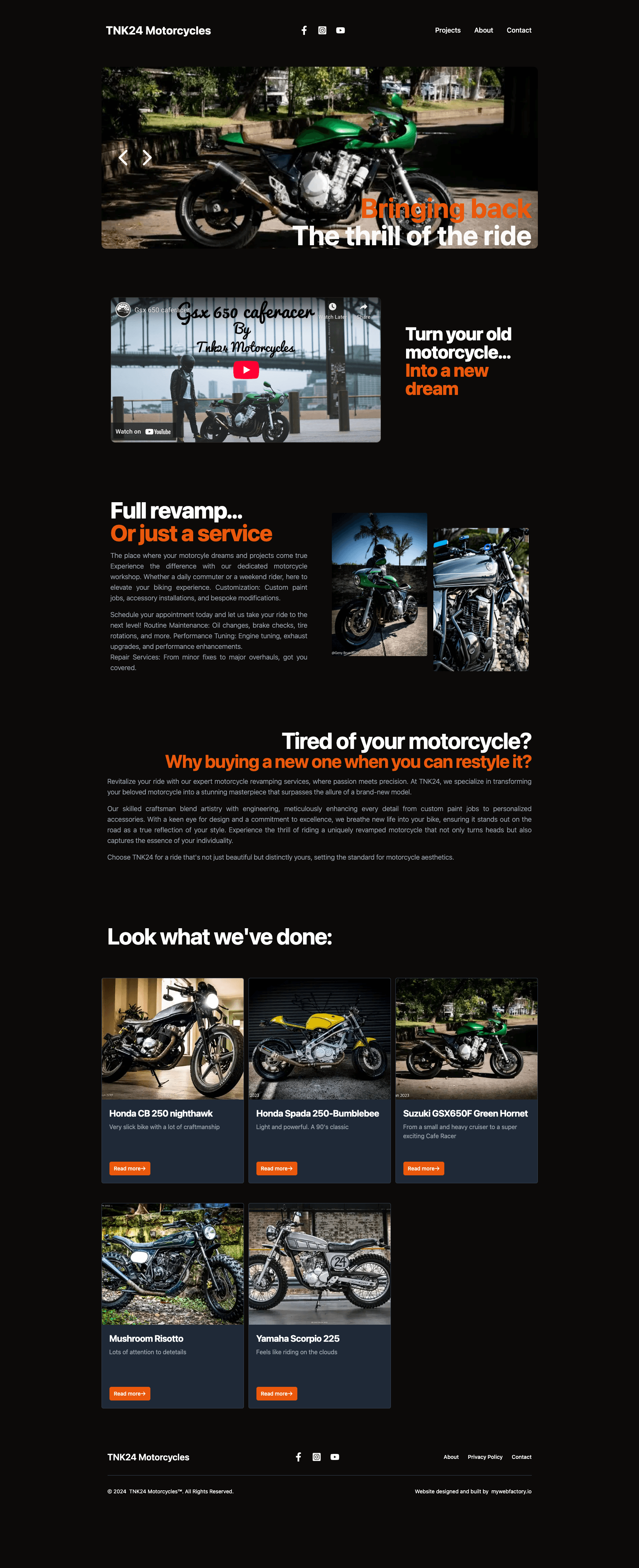 TNK24 Motorcycles website preview